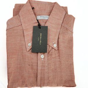 Boglioli Men's 55% Linen 45% Cotton 15.5 Casual Dress Shirt Pink Italy $695 S